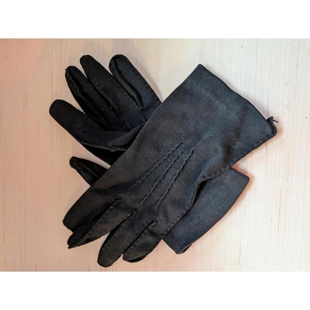 Vintage 50s 60s Retro Black Stretch Short Gloves  with wrist buttons L